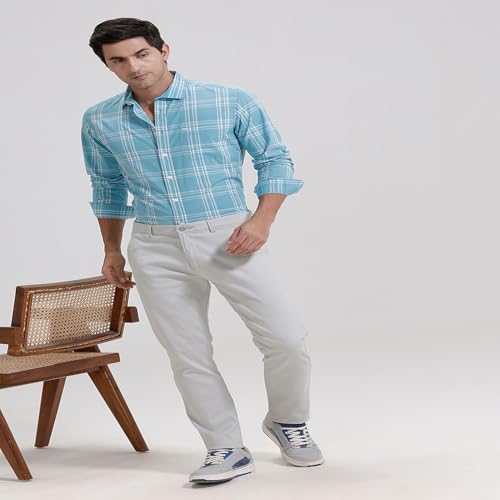 Image of BASICS 100% Cotton Checked Shirt for Men | Slim Fit | Everyday Smart Casual Wear | Full Sleeve