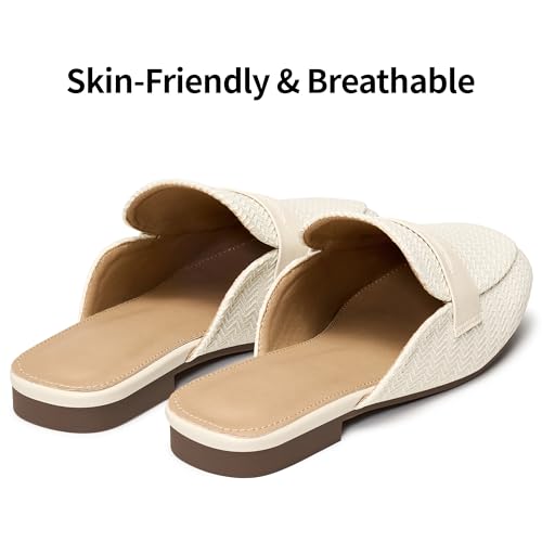 Diarilip Mules for Women Flats Shoes: Comfortable Dressy Square Toe Backless Slides Casual Slip-On Business Work Shoes Beige by Diarilip - Used condition - Image 6
