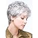 Short Curly Grey Pixie Wigs for Women Sliver Grey Layered Synthetic Wig Natural Looking Pixie Cut Fluffy Wigs with Bangs