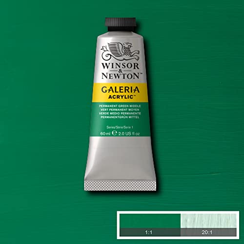 Image of Winsor & Newton Galeria Acrylic Colour - Tube of 60 ML - Permanent Green Middle (484) - Highly Pigmented Lightfast Artists' Acrylic Paints for Canvas, Wood, Fabric & Paper - More Colours Available