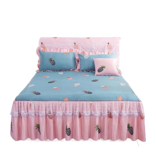 Falda de Cama Faldas de cama elegantes con flores, funda de cama con encaje lijado, funda de colchón antideslizante for dormitorio, colchas, funda de cama decorada de dos capas(Color-A,120x200cm Bed S