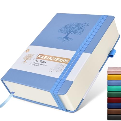 Image of Lined Journal Notebook -365 Pages A5 Thick Journals for Writing College Ruled Notebook, Hardcover Leather Journal for Women Men, Daily Journal Notebook for Work, Note Taking, 100Gsm Lined Paper ( 5.75'' X 8.38'' Blue)