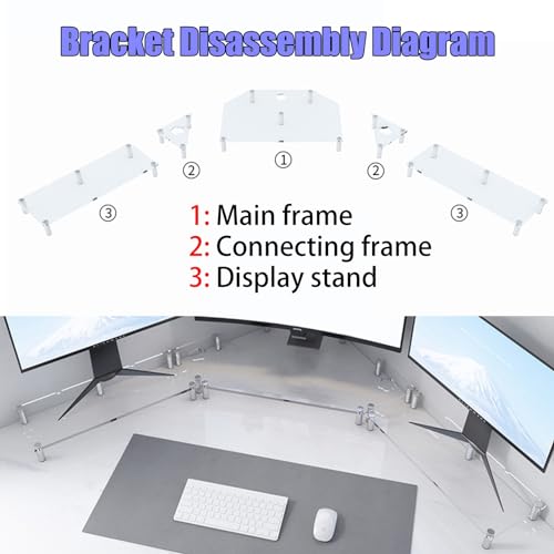 Support de moniteur transparent extra long en acrylique rigide pour 3 écrans PC - 5