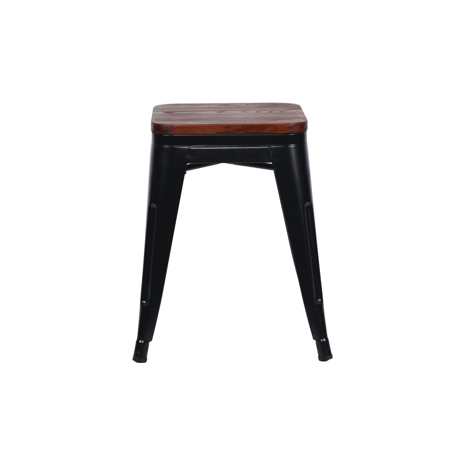 THINIA HOME Taburete Bajo Industrial Apilable de Acero y Madera 38x38x46cm