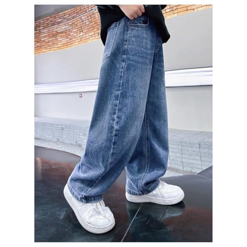Boys Baggy Jeans,Straight Wide Leg Blue Jeans,Casual Elastic Waist Loose Fit Denim Pants,Y2K Streetwear with Pockets4