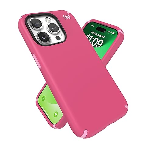 Speck iPhone 15 Pro Case - Built for MagSafe, Drop Protection - Scratch Resistant, Soft Touch, 6.1 Inch Phone Case - Presidio2 Pro Digital Pink/Blossom Pink/White