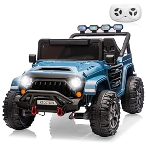 24V Ride on Toys for Big Kids, 2 Seater Ride on Car w/Remote Control, 4×4 Ride-on Truck with 4 Motors, 3 Speeds Adjustable, 4 LED Lights, Bluetooth & Music, Electric Car for Kid Toddler 3-8, Lake Blue