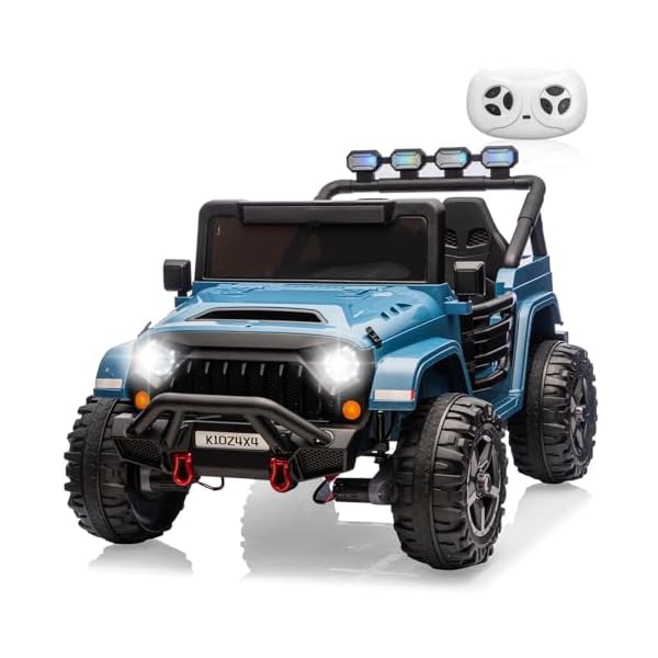 24V Ride on Toys for Big Kids, 2 Seater Ride on Car w/Remote Control, 4×4 Ride-on Truck with 4 Motors, 3 Speeds Adjustable, 4 LED Lights, Bluetooth & Music, Electric Car for Kid Toddler 3-8, Lake Blue