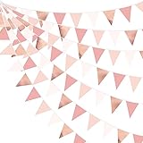PinkBlume ローズゴールドライトピンク三角旗 布ガーランドバナーパーティー 飾りブラッシュピンク ペナント旗 女の子誕生日 飾り付け 結婚式 出産祝い 飾り付け バレンタイン・デー ピクニックアウトドア旗キャンプ 飾り