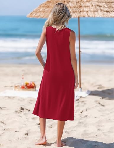 Image of Zeagoo Womens Summer Midi Dresses 2026 Casual Sleeveless Tank Sundresses A Line Crewneck Beach Vacation Dress with Pockets