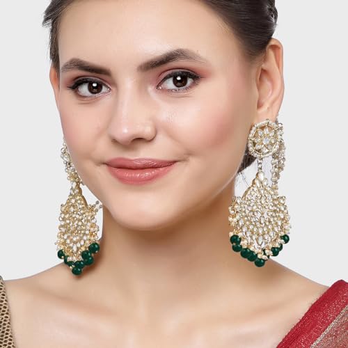 Image of Karatcart Gold Plated Pearl Beaded Kundan Kaanchain Earrings for Women