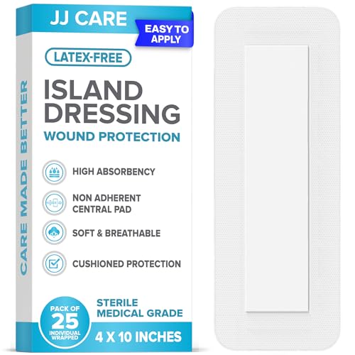 Adhesive Island Dressing [Pack of 25] 4 x 10 Sterile Bordered Gauze Breathable Island Wound Dressing Individually Wrapped Adhesive Gauze Bandages with Non-Stick Central Pad