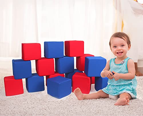 Image of Toddler Foam Blocks, 16 PCS 5.5 inch Colourful Foam Soft Cubes for Kids, Stacking Block Sets Building Blocks Throwing Toys(Blue and Red)