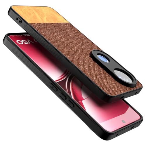 Image of Kapa Soft Fabric & Leather Hybrid Protective Back Cover for Vivo T4R / V50 / V50E 5G | Shockproof Slim Hard Anti Slip Back Case (Brown)