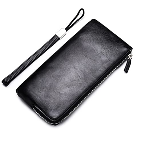 Hyranect Carteira longa masculina simples, carteira de couro com clipe (Preto)