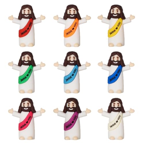 WUSJCOF 9 Piezas Mini Figuras Jesús De Bolsillo, Juguete Clásico Cristo para Fiestas, Manualidades Escuela Dominical, Regalos Bautizo y Relleno Huevos De Pascua, Estatua Navidad (3 x 1,5 x 3,5 cm)