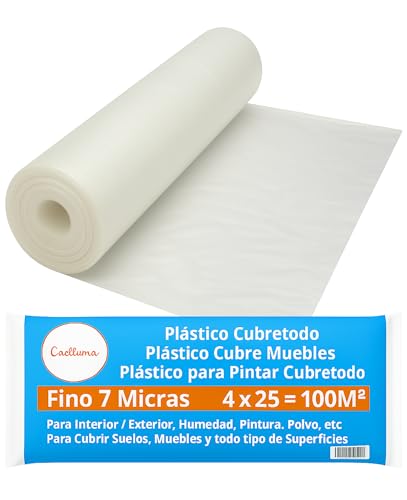 Plástico Cubretodo Transparente · Reutilizable Y Reciclable · Protector Para Pintar · Film Plástico Para Cubrir Muebles · Protección Antimanchas · Fácil De Cortar (4m x 25m · 7 Micras · 100m²)