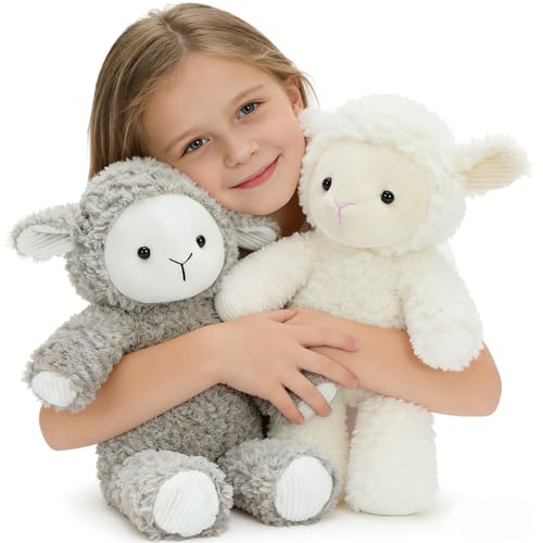 MaoGoLan 2 Pcs Sheep Plush Stuffed Easter Animals Bulk, 12inch Lamb Stuffed Animals for Girls Easter Gifts Basket Stuffers Kids Party Favors Decorations Christmas Valentines Day