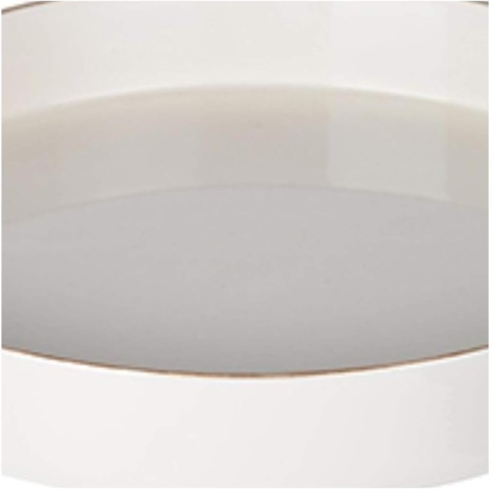 HomeStock Baroque Bliss Round Tray Glossy White Gold Trim 10.2" L x 10.2" W x 1.6" H Multipurpose Decorative Serving and Organizing Tray