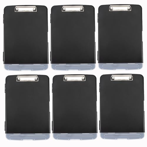 Pechor 6 Pack Clipboard with Storage A4 Plastic Clipboards Folder with Separate Pen Compartment, Clip Board Ideal for School, Office, Medical Personnel, Side-Opening (Black)