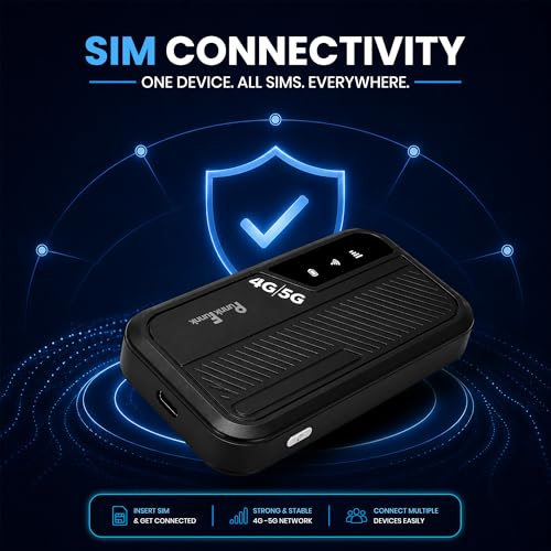Image of PunnkFunnk 4G /5G LTE WiFi Dongle, SIM Card Slot with Up to 300Mbps WiFi Hotspot, Hotspot Device with All Sim Network Support, 3000Mah Battery, High-Speed Wireless Internet (Black)