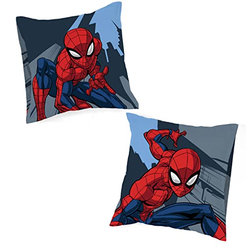 Jay Franco Marvel Spiderman Rues de New York Set de taies d'oreiller réversibles Enfant 80x80 cm, 100% Coton - Lot de 2