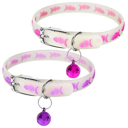 2Pcs Glow In The Dark Cat Collars With Bell, Adjustable (20-30Cm) Pet Collars With Metal Buckle, Suitable For All Cat And Small Dog (Fish) #TOP1