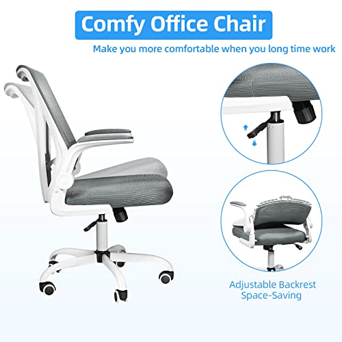 Dualthunder Desk Chairs With Wheels, Ergonomic Office Chair Mesh Office Chair Back Support And Flip-Up Arms For Adults, Executive Office Chair Swivel Task Chair, Foldable Office Desk Chair, Gray #TOP6