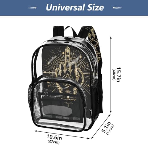 Kids PVC Clear Backpack Geometric Middle Finger Black Heavy Duty Multi-pockets Large Capacity Transparent See Through Bookbag for School Travel Sport Work4