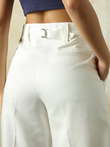 Image of High Star Women High Rise Solid Regular Length Wide Leg Casual Trousers