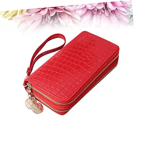 Portable Pu Leather Long Zipper Wallet for Women Large Capacity Patent Wallet Red for Cash Cards Coins and Phones Stylish and Functional Design3