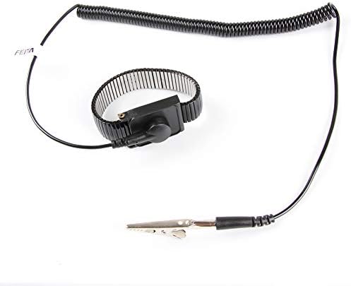 Anti Static ESD Adjustable Metal Wrist Strap - FEITA Anti-Static Wristband with 8 Feet Coiled Cord - Metal Bracelet Personal Safety Protector - Black - 1 Pc
