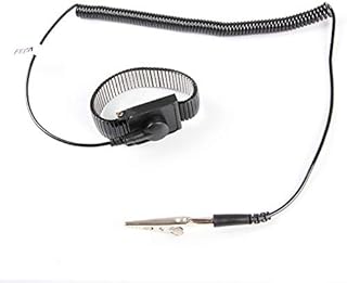 Anti Static ESD Adjustable Metal Wrist Strap - FEITA Anti-Static Wristband with 8 Feet Coiled Cord - Metal Bracelet Personal Safety Protector - Black - 1 Pc