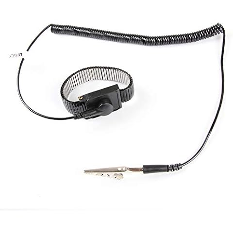 Anti Static ESD Adjustable Metal Wrist Strap - FEITA Anti-Static Wristband with 8 Feet Coiled Cord - Metal Bracelet Personal Safety Protector - Black - 1 Pc Cover