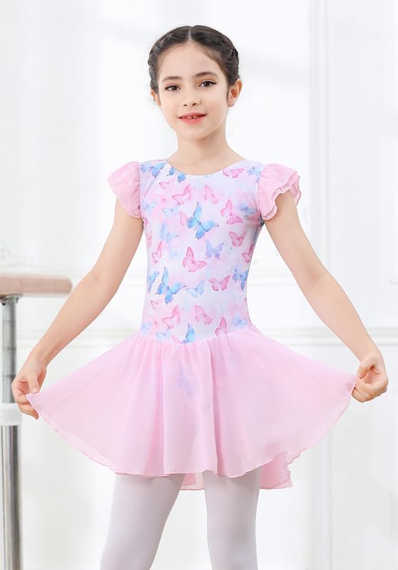  Ballet Leotards for Girls Ballet Leotard with Skirt Toddler Dance Leotards Flutter Sleeve and Criss-Cross Back thumbnail