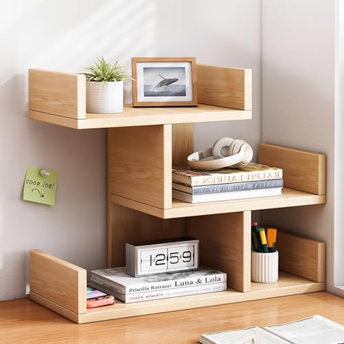 Vinnatsuデスク上置き棚 卓上ラック小さい棚 デスク上収納 本棚 三段 卓上棚 整理棚 机上ラック文房具収納 本立て 飾り棚 ブックシェルフ 収納ラック 書棚 幅40×奥行18×高さ40cm組み立て式 (元の木の色)