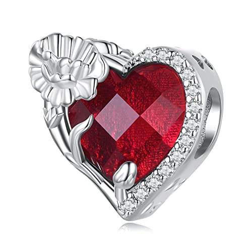 Birthstone Charm 925 Sterling Silver Birthday Charm Love Charm Heart Charm Anniversary Charm Flower Charm Christmas Charm for Pandora Charm Bracelet (January)