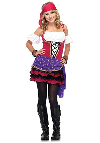 Leg Avenue Junior's 3 Piece Crystal Ball Gypsy Costume, Pink/Purple, Medium/Large