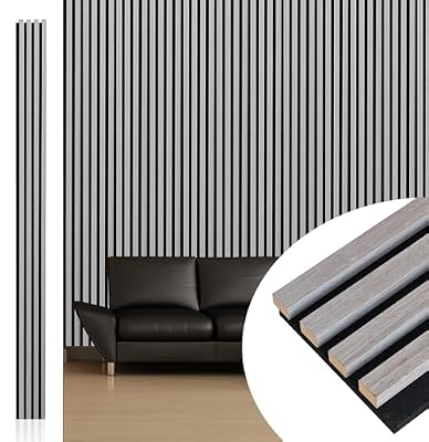 NeatiEase Wood Wall Panels, 9 Feet Acoustic Slat Wall Panels for Interior Wall Decor and Noise Reduction, Decorative Slat Wall Paneling, Gray Oak, 6-Piece
