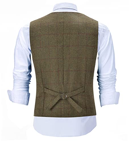 Mens Casual Plaid Suit Vest Tweed Slim Fit Waistcoat For Wedding Groomsmen(Green,Xl) #TOP1