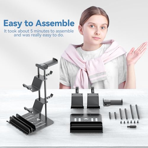 KDD Headphone Stand, Game Controller Holder & Headset Holder for Desk, Earphone Stand with Aluminum Supporting Bar, Universal Storage Organizer Headphones/Controller/Switch/iPad/Mobile Phone - Image 8