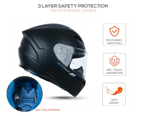Image of Axxis Segment by MT Group, Solid Full Face Helmet | ISI & DOT Certified | Aerodynamic Shell | Anti-Scratch Visor | Motorcycle Helmet for Men & Women