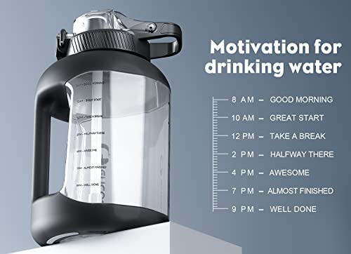 Encool 0.4 Gallon Motivational Water Bottle With Time Markers, 51 Oz Water Jug Removable Straw And Handle, Leak-Proof Lid Bpa Free Tritan Plastic For Outdoor Sports, Gym, And Fitness (Black Night) #TOP3