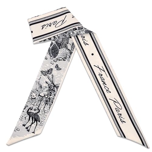 Womens Floral Silk Scarf Smile Print Lightweight Headscarf for Hair Neck Handbag Accessories