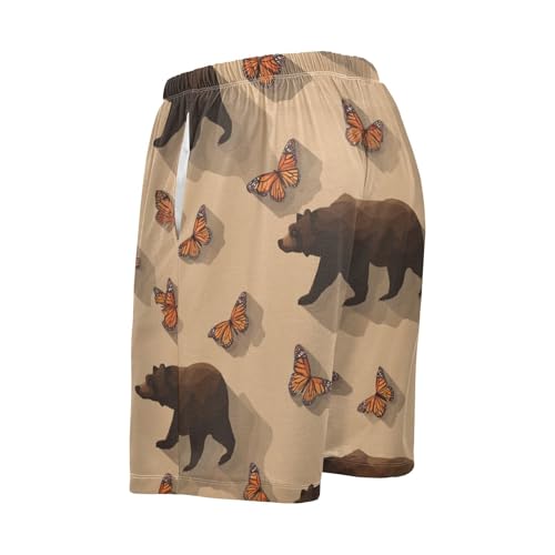 Men's Short Pajama Bottoms Butterfly Bear Home Casual Sleep Pants2