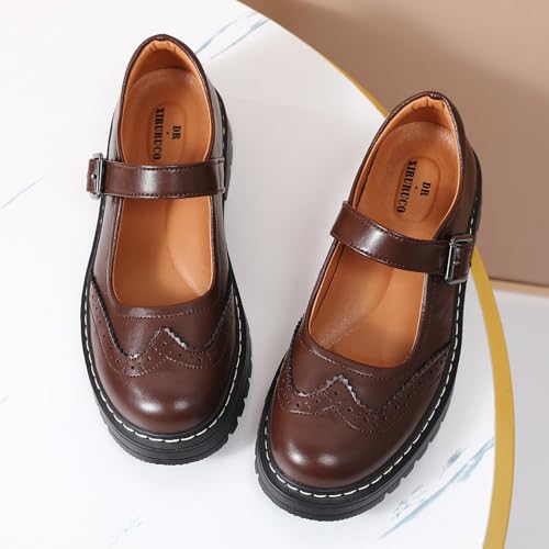 Image of Mary Jane Shoes Women Platform Non-Slip Casual Dress Shoes | Round Toe Ankle Strap Comfort Classics Oxfords Work Mary Jane Office School Shoes