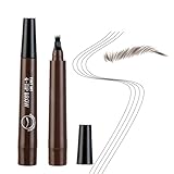 Penriter Lapiz Cejas Marrón Oscuro, 2pcs Lapiz Cejas Microblading con Cabeza de 4 Horquillas, Resistente al Agua y al Sudor, de Larga Duración y no se Desvanece, Lápiz de Cejas Líquido Natural