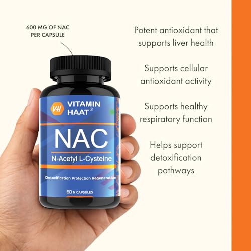 Image of NAC Supplement 600mg | N Acetyl L Cysteine Capsules | Glutathione Precursor | Antioxidant & Respiratory Wellness Support | 60 Capsules by VitaminHaat