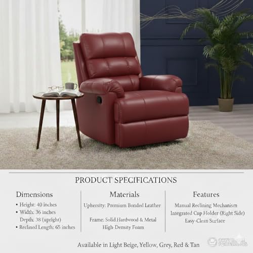Image of Solis Royale 1 Seater Recliner Sofa Chair | Amnet Manual Rocking & Revolving Leatherette Fabric Recliner Lounge for Relaxing | Comfortable Cushioned | Living Room, Bedroom, Home, Office