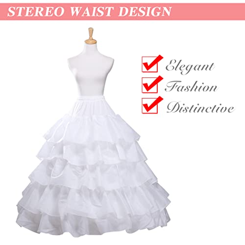 Women's Crinoline Petticoat Underskirt 4 Hoops Skirt 5 Ruffles Layers Ball Gown Half Slips for Wedding Bridal Dress White4